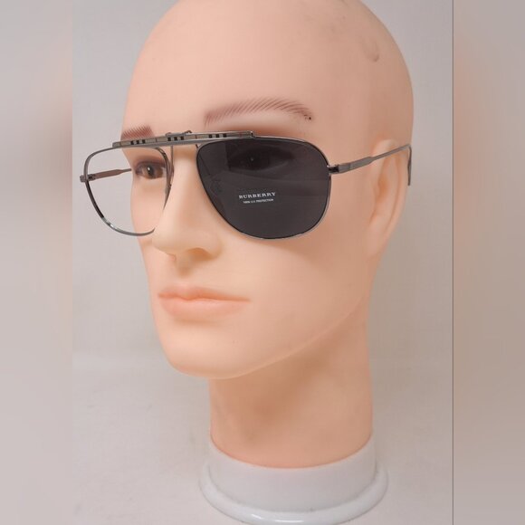 Burberry Men's Aviator Sunglasses Frames Only Pilot Check Metal B3121 59-17-145